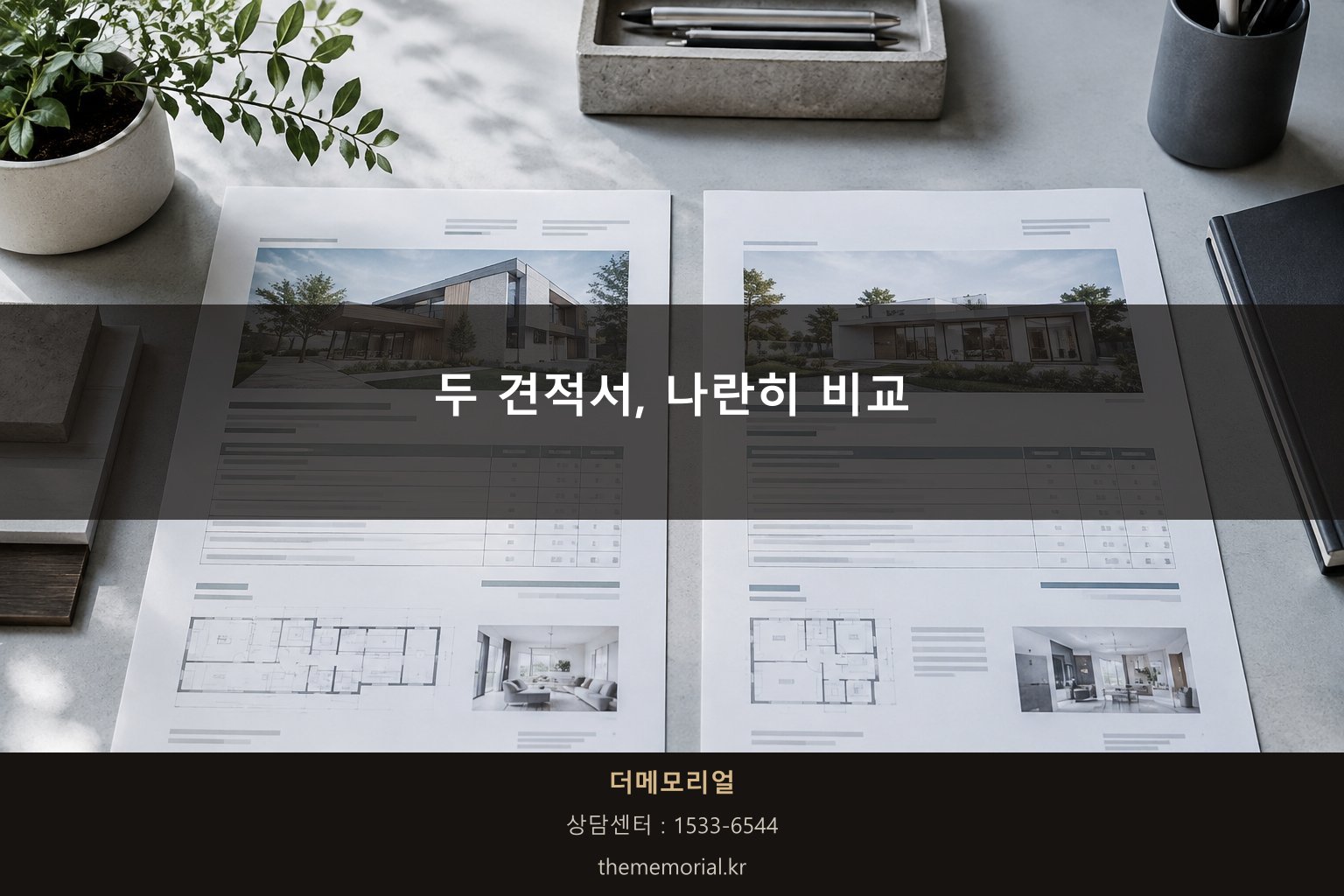 두 장의 견적서를 나란히 비교하는 모습